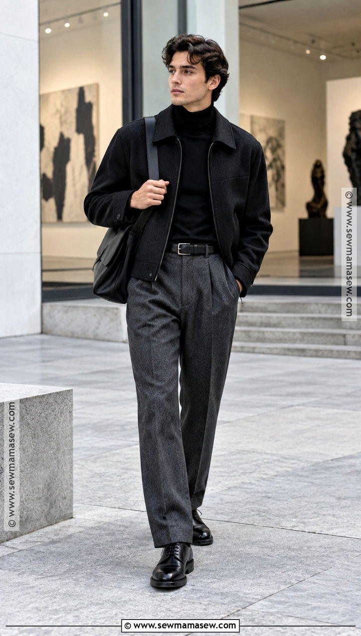 Black Turtleneck And Trousers Fall Outfit - 15 fall outfit black ideas for men
