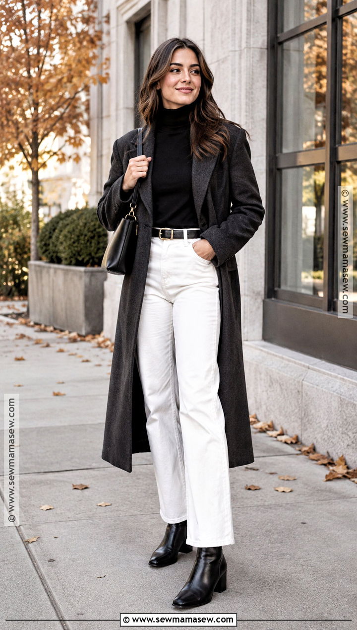 Black Turtleneck And White Pants Autumn Outfit - 25 white pants outfit autumn