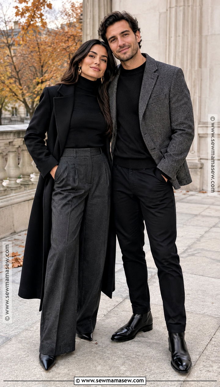 Black Turtleneck And Wide Leg Pants Fall Engagement Photo Outfit - 25 fall engagement photo outfit ideas