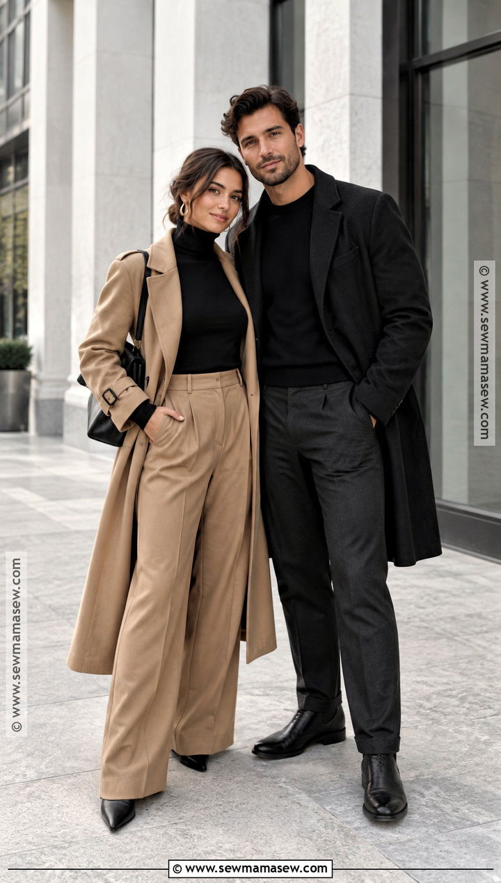 Black Turtleneck And Wide Leg Pants Fall Engagement Photo Outfit - 25 engagement photos outfits fall