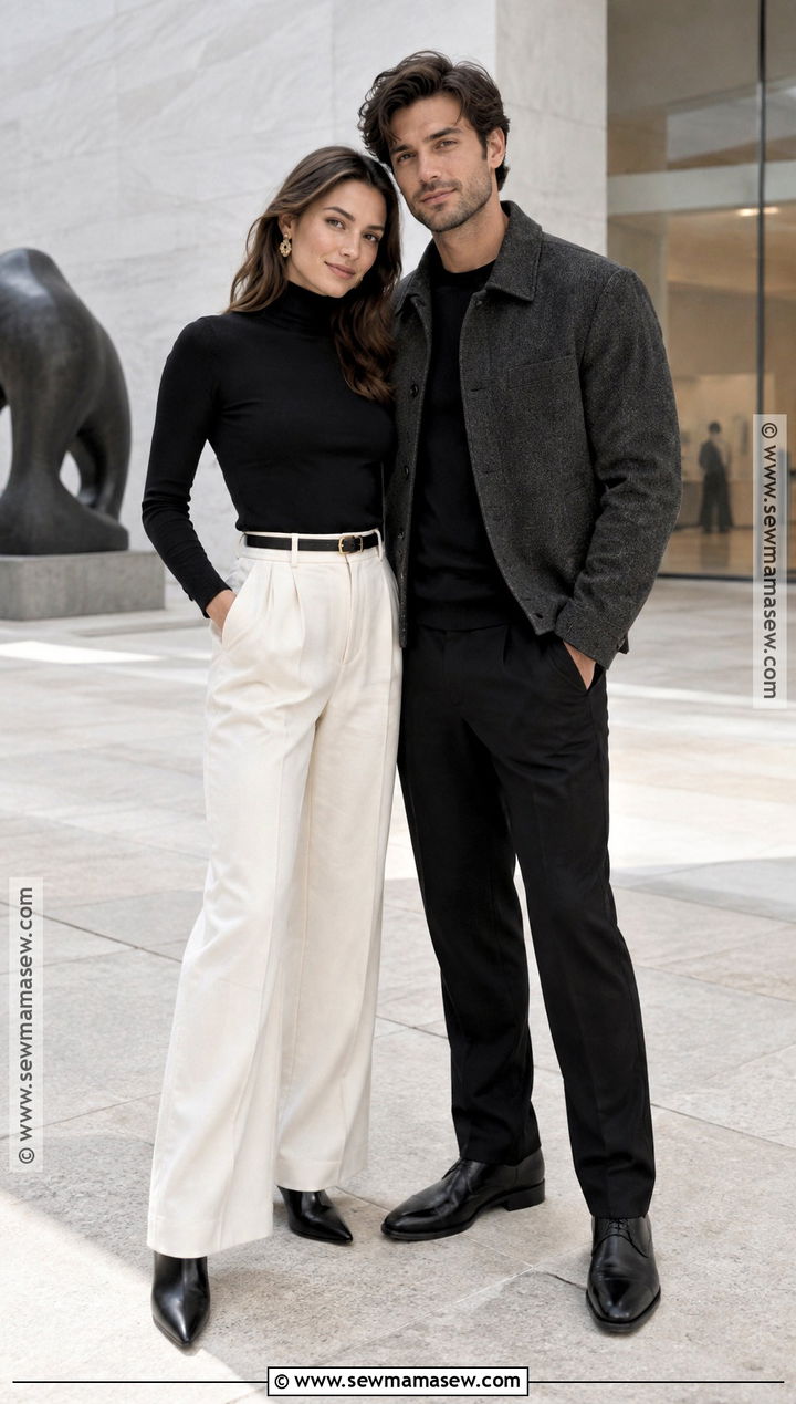 Black Turtleneck And Wide Leg Trousers Engagement Outfit - 25 fall engagement pictures outfit ideas