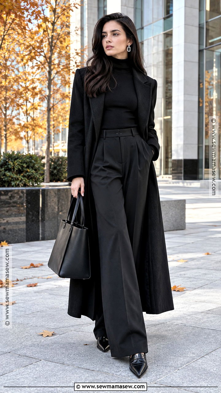 Black Turtleneck And Wide Leg Trousers - 20 Fall Gothic Outfits