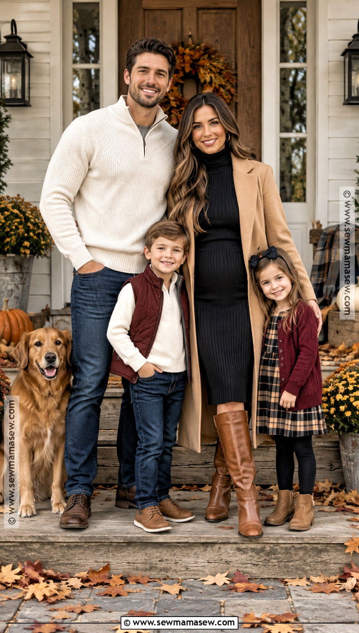 Black Turtleneck Dress With Plaid Family Outfits - 15 Black Dress Fall Photoshoot Ideas for Family