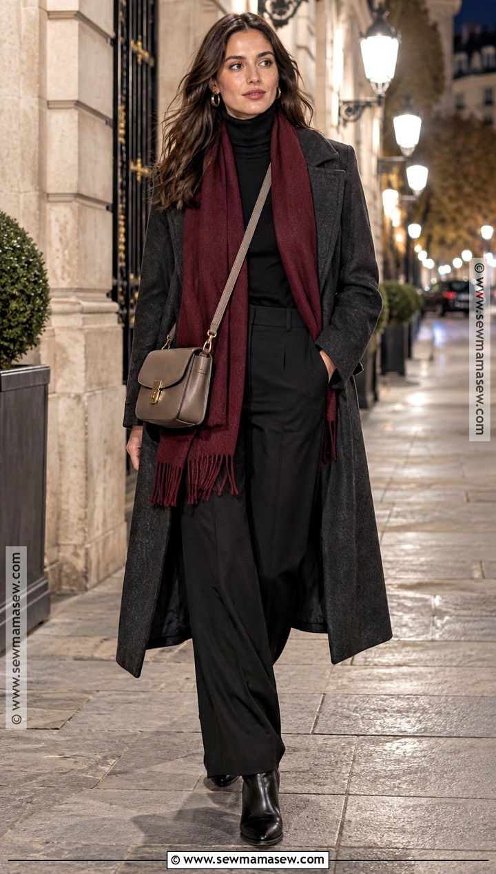 Black Turtleneck With Black Pants And Long Coat - 15 travel capsule wardrobe fall europe ideas 2026