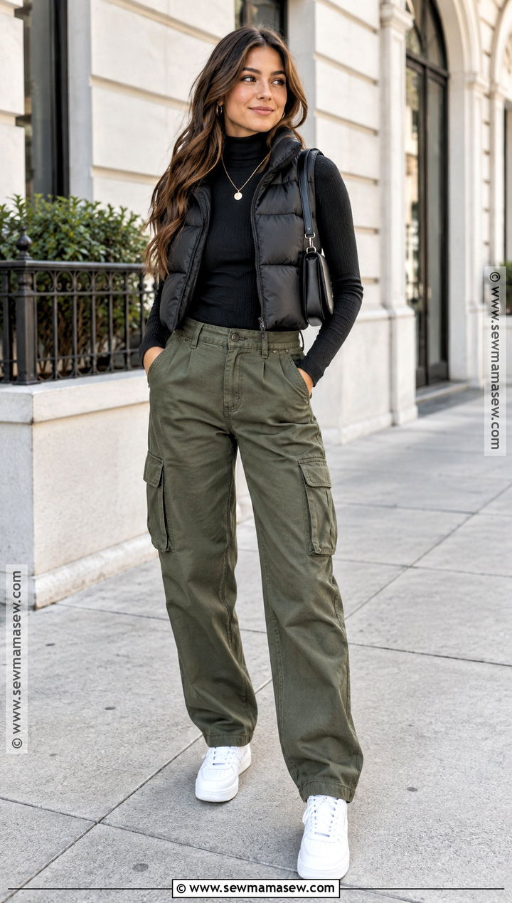 Black Turtleneck With Cargo Pants And Sneakers - 15 Everyday Outfits Fall 2026