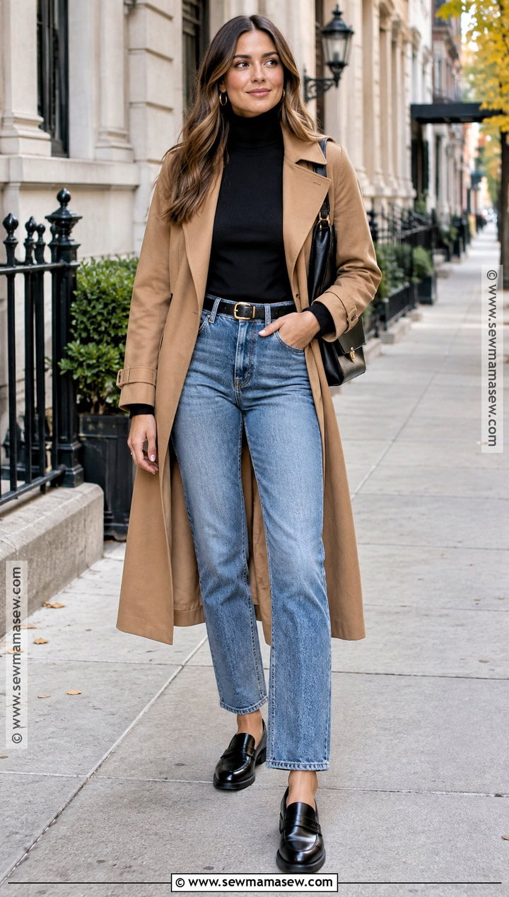 Black Turtleneck With Straight Leg Jeans And Loafers - 15 fall turtlenecks ideas