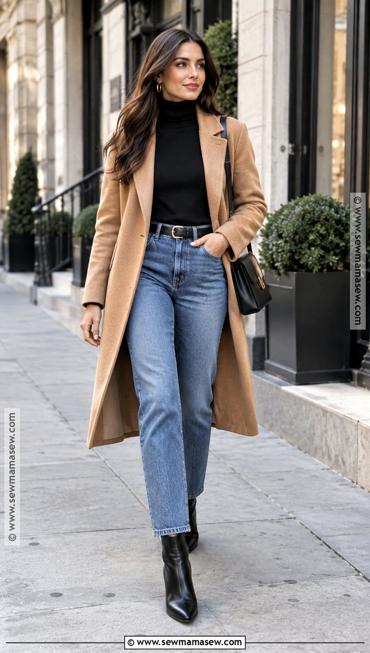 Black Turtleneck With Straight Leg Jeans - 20 fall turtleneck outfit ideas