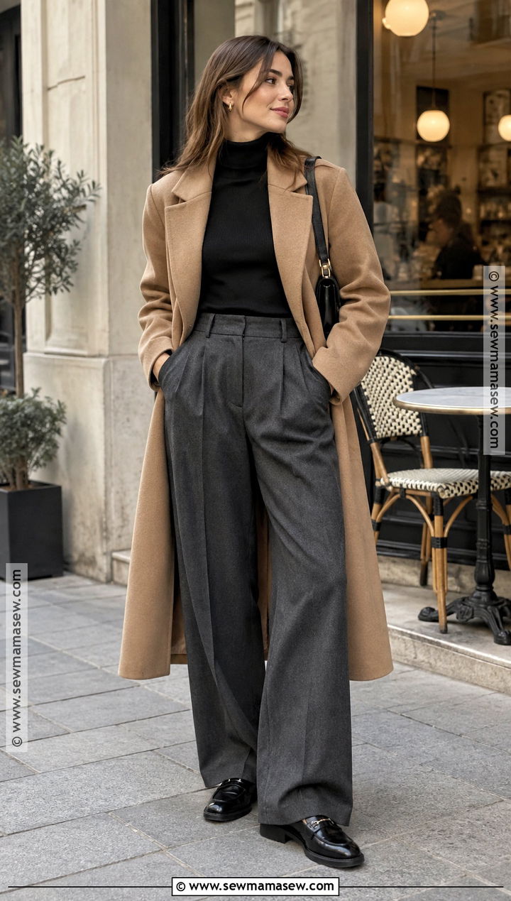 Black Turtleneck With Wide Leg Trousers - 15 french girl style fall ideas