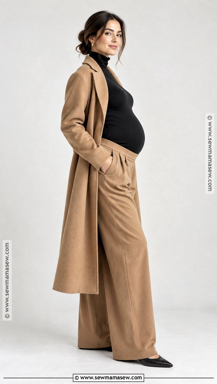 Black Turtleneck and Wide Leg Trousers Maternity Photoshoot Outfit - 20 November Maternity Photoshoot Outfits