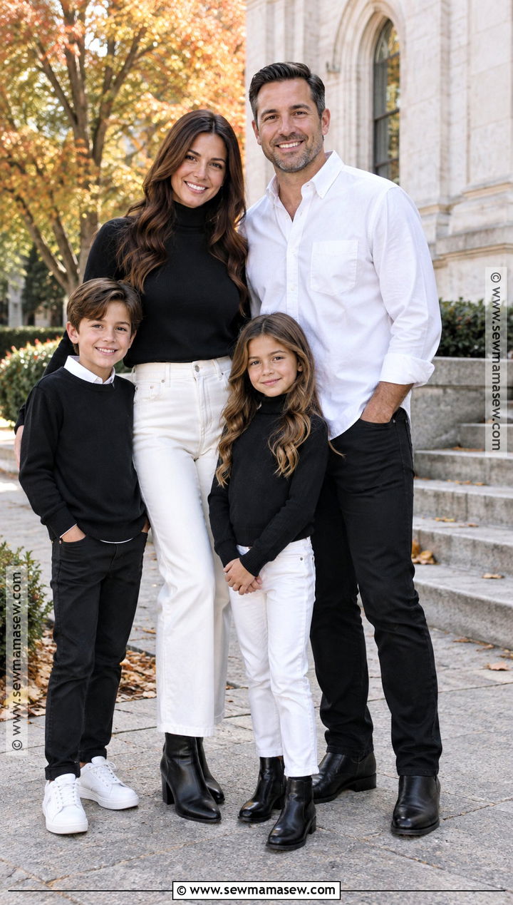 Black Turtlenecks And White Denim - 15 fall family pictures black and white outfits