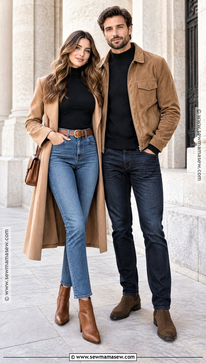 Black Turtlenecks and Blue Jeans Couple Outfit - 15 Fall Couple Photos Outfits Casual