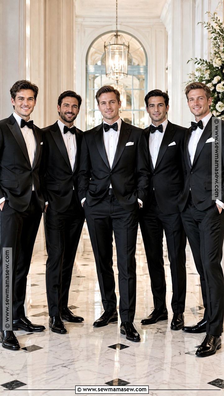 Black Tuxedo And Velvet Bow Tie Groomsmen Attire - 25 fall wedding groomsmen attire ideas