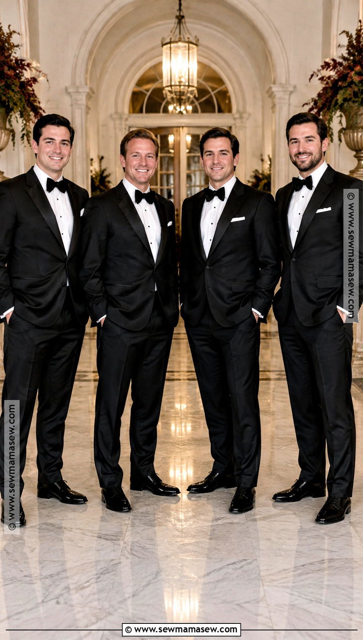 Black Tuxedo Groomsmen Attire for a Fall Wedding - 20 groomsmen attire fall wedding ideas