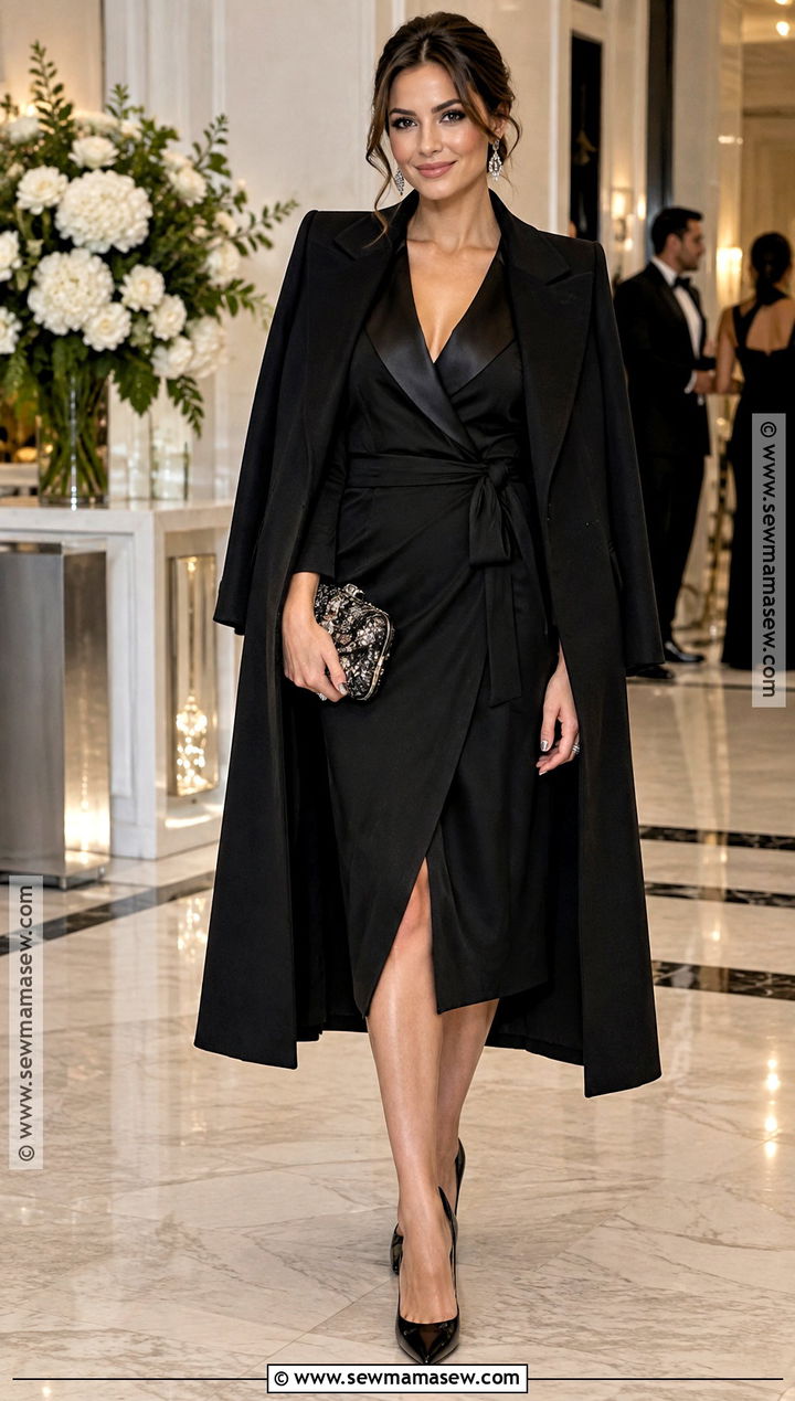 Black Tuxedo Midi Dress Outfit - 15 formal cocktail dress wedding guest fall ideas