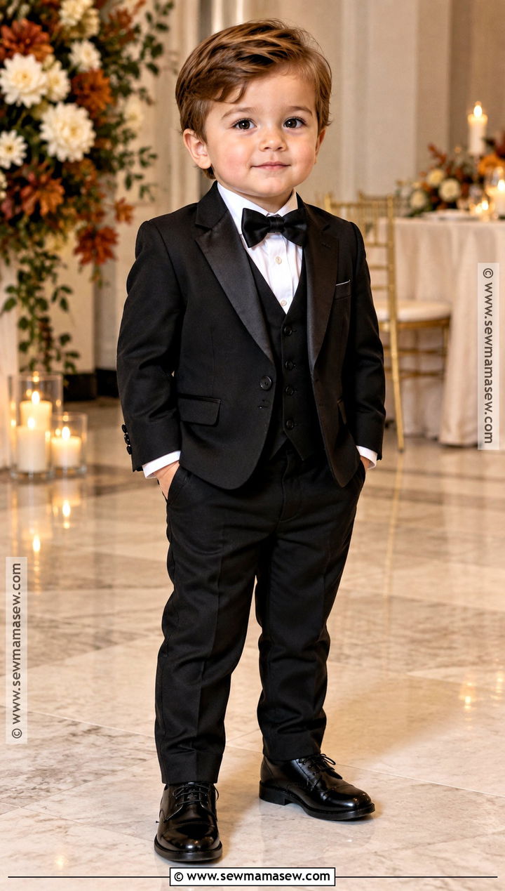 Black Tuxedo Toddler Boy Fall Wedding Outfit - 15 toddler boy wedding outfit fall ideas