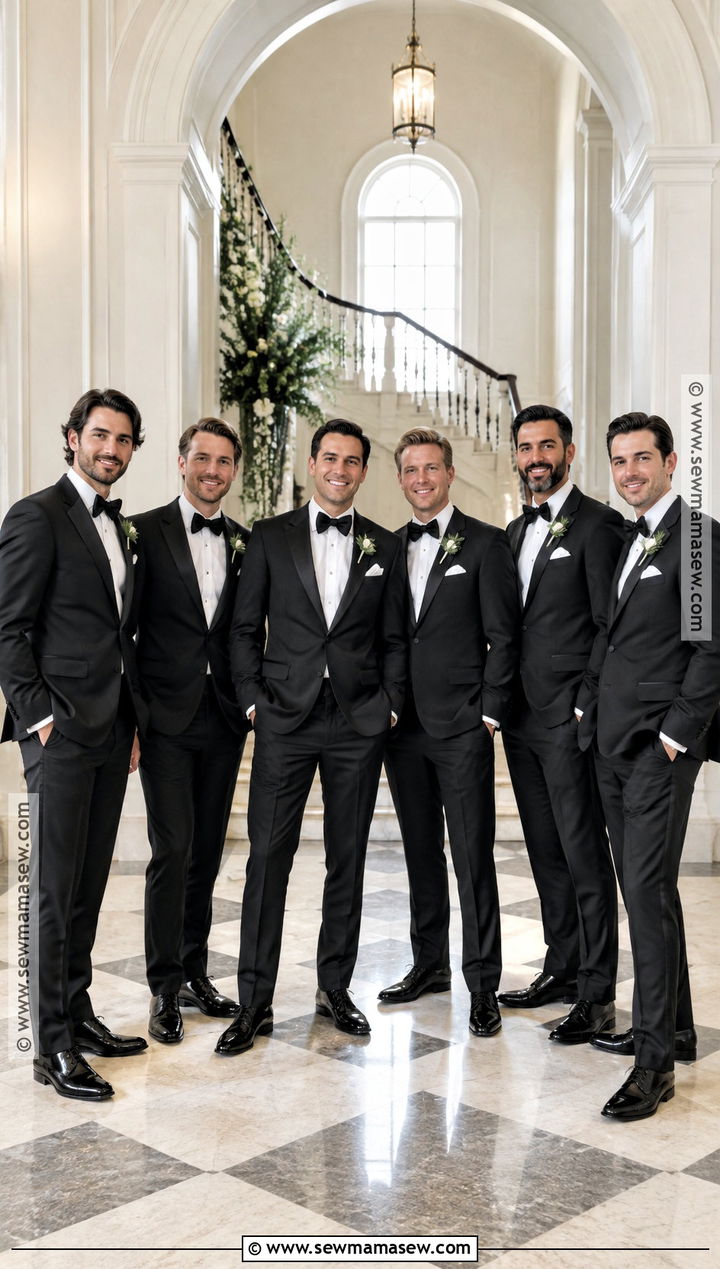 Black Tuxedos With Velvet Bow Ties - 15 groomsmen attire autumn ideas