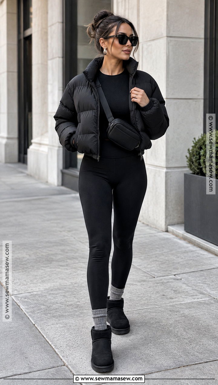 Black UGG Boots With Monochrome Athleisure - 15 ugg boot outfits fall
