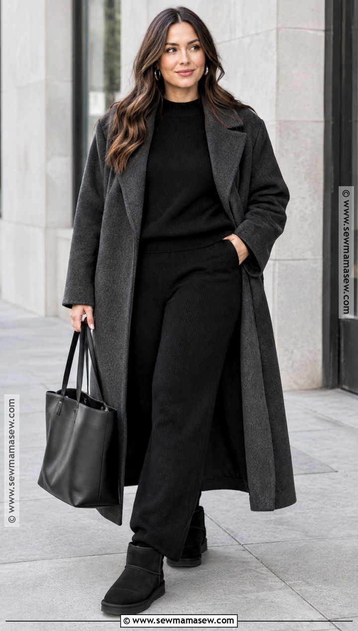 Black UGG Boots With Monochrome Knit Set - 15 ugg boots outfit fall