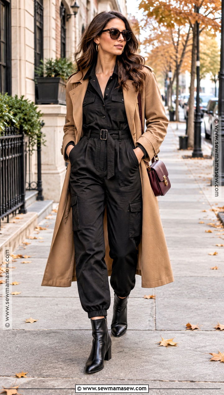 Black Utility Jumpsuit Fall Outfit - 15 Fall Jumpsuit Outfit Ideas