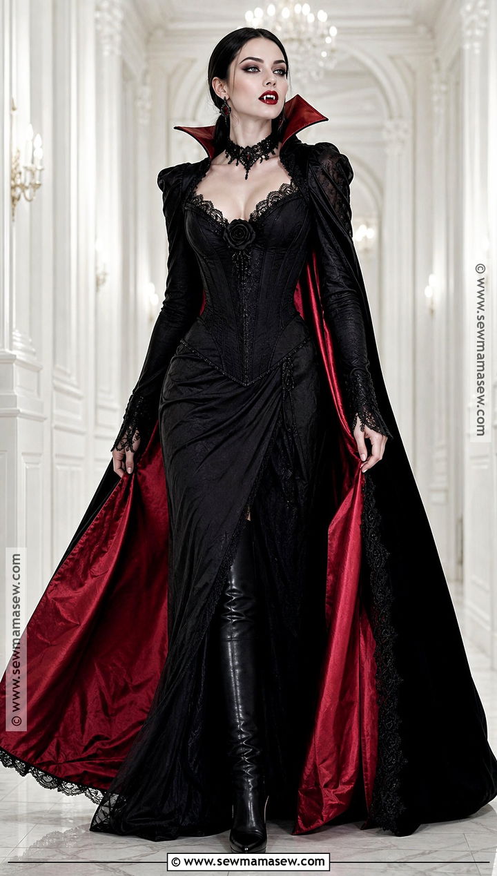 Black Vampire Dress With Red Cape - 30 black vampire dress ideas