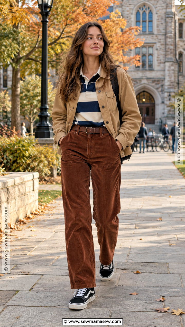 Black Vans With Corduroy Pants And Rugby Shirt - 15 Black Vans Outfit Fall Ideas