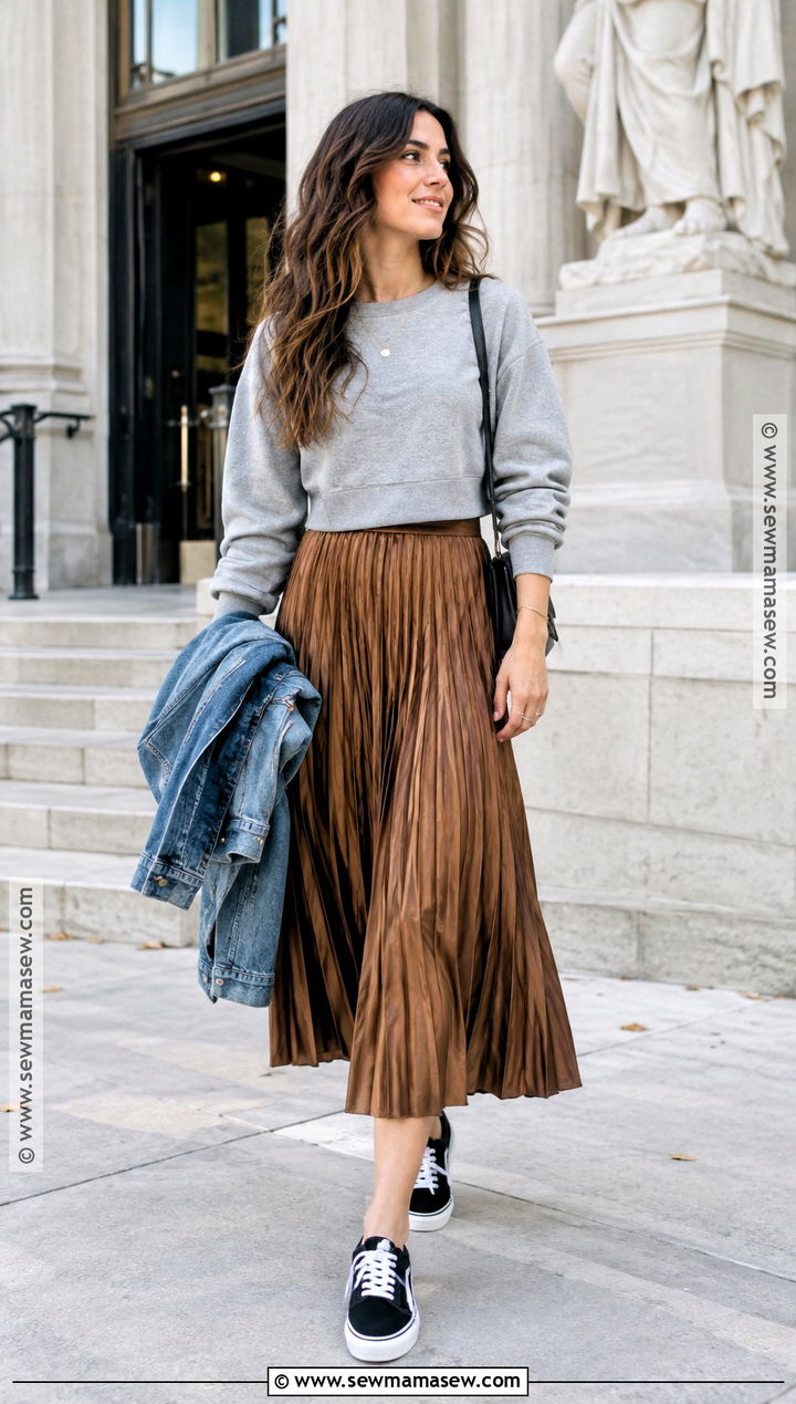 Black Vans With Midi Skirt And Sweatshirt - 15 Black Vans Outfit Fall Ideas