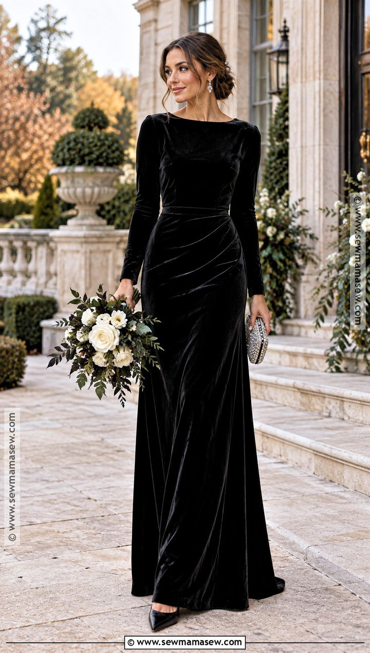 Black Velvet Bridesmaid Dress - 20 bridesmaid dresses fall wedding