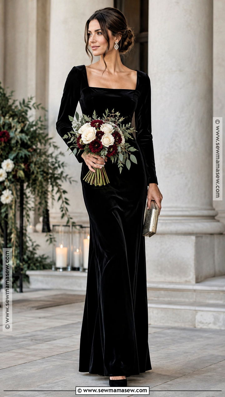 Black Velvet Bridesmaid Dress - 20 fall wedding colors bridesmaid dresses