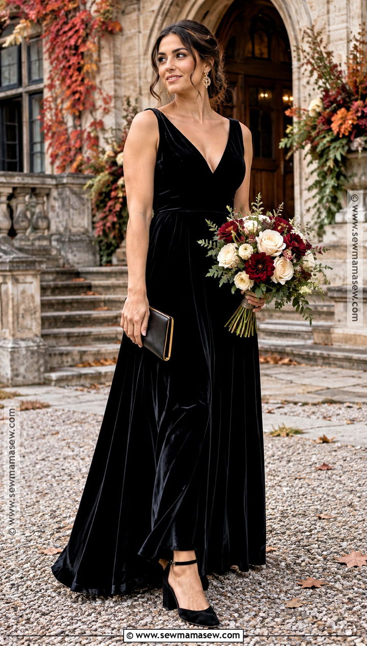 Black Velvet Bridesmaid Dress With Block Heels - 15 black fall bridesmaid dresses