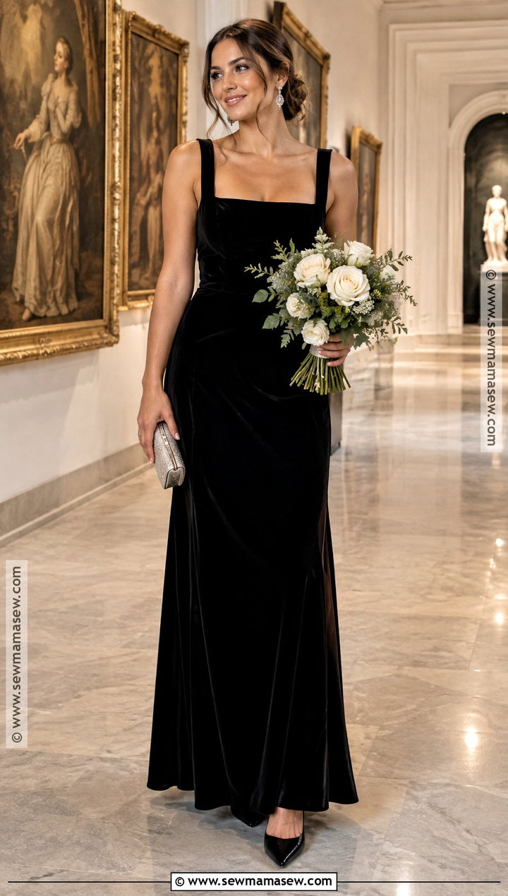 Black Velvet Bridesmaid Dress With Crystal Accessories - 25 bridesmaid dresses fall