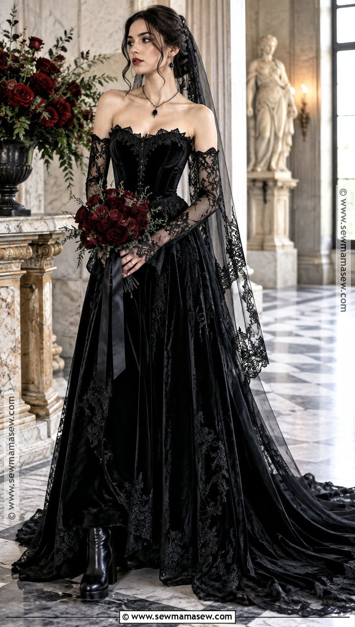Black Velvet Corset Gothic Wedding Dress - 15 Gothic Fall Wedding Dress Ideas