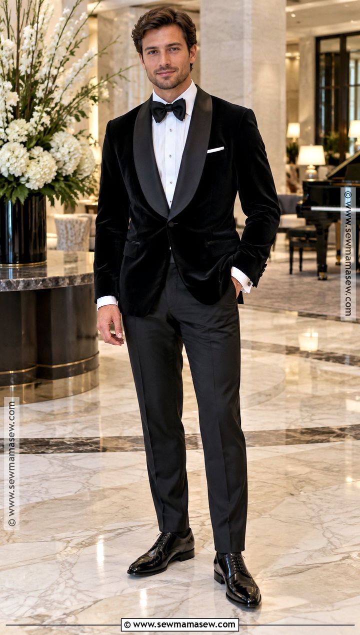 Black Velvet Dinner Jacket With Tuxedo Trousers - 15 Formal Mens Fall Fashion Ideas
