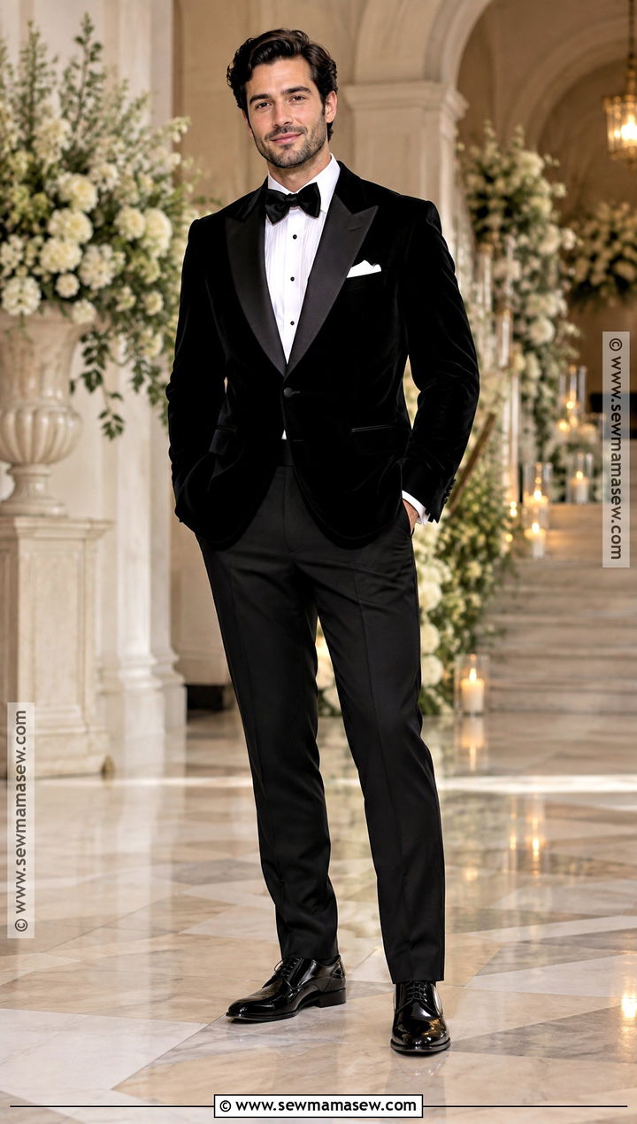 Black Velvet Fall Groom Tuxedo - 15 fall groom outfit ideas