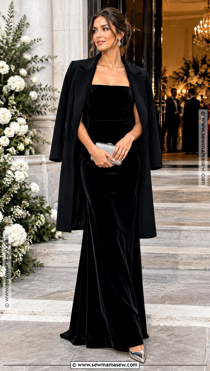 Black Velvet Formal Autumn Wedding Guest Dress - 15 Autumn Guest Wedding Dress Ideas