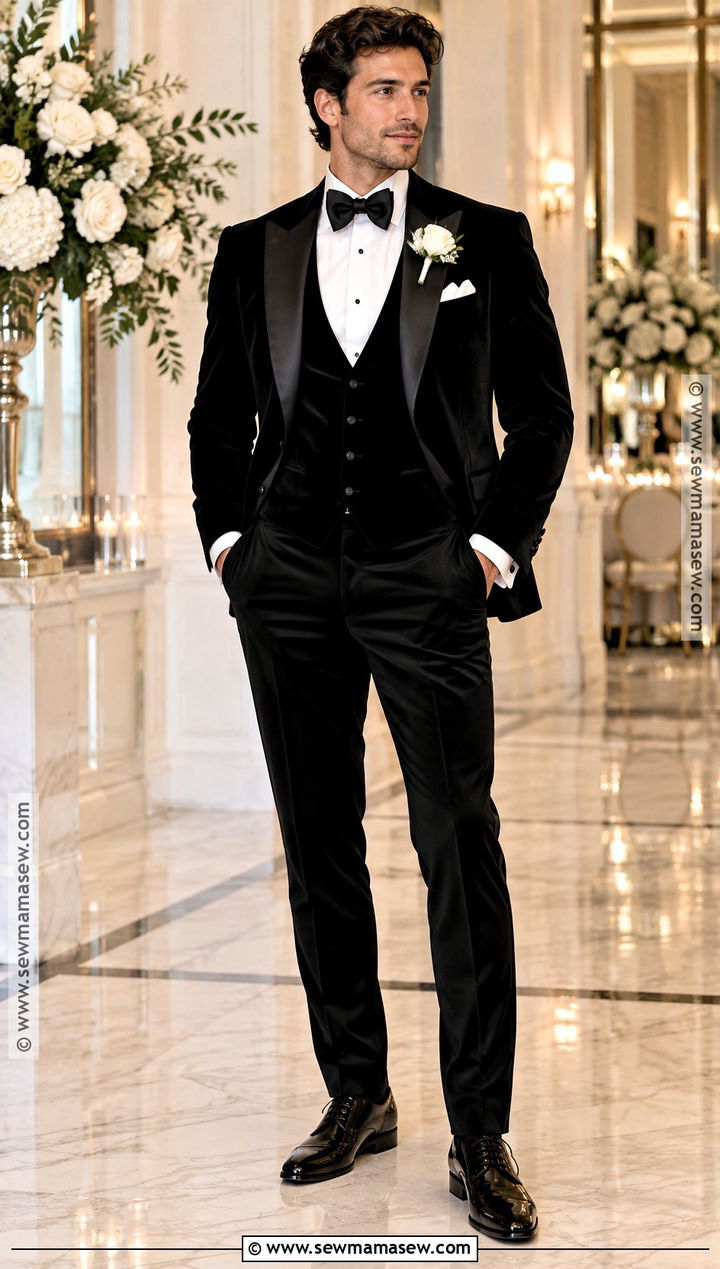 Black Velvet Groom Vest With Tuxedo - 15 fall groom attire vest ideas