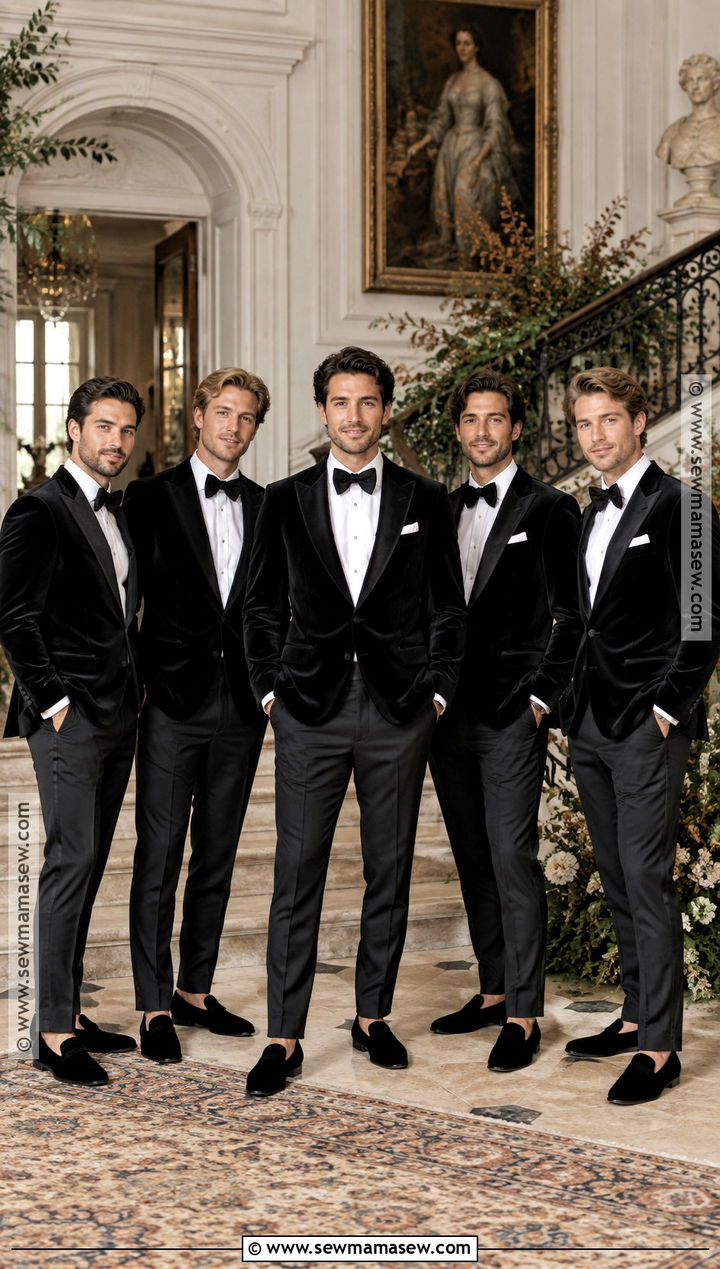 Black Velvet Groomsmen Jacket With Trousers - 15 fall wedding groomsmen attire black ideas