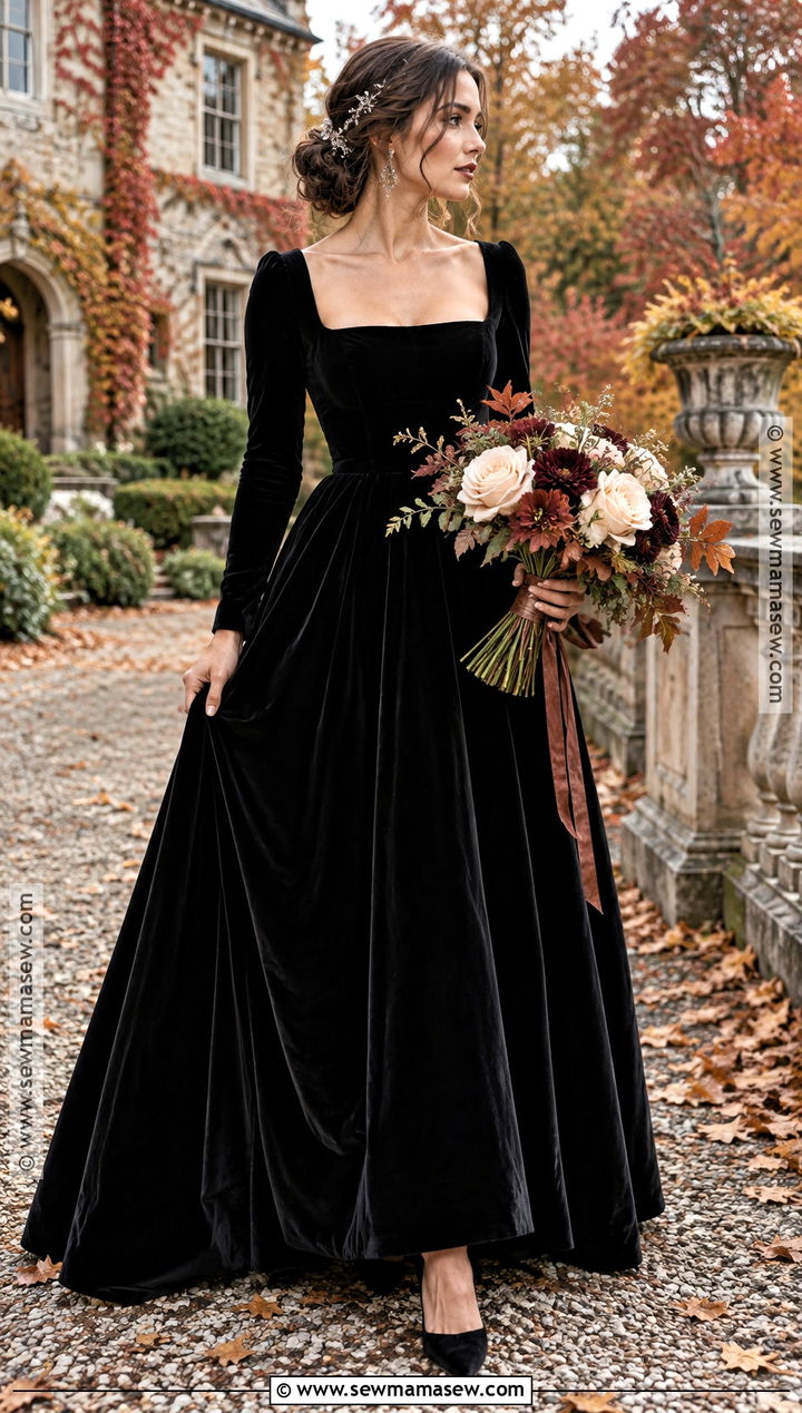 Black Velvet Long Sleeve Wedding Dress - 15 Non Traditional Fall Wedding Dress Ideas
