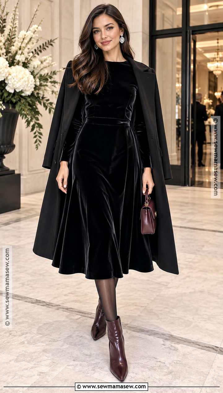Black Velvet Midi Fall Dress - 20 fall fashion dresses