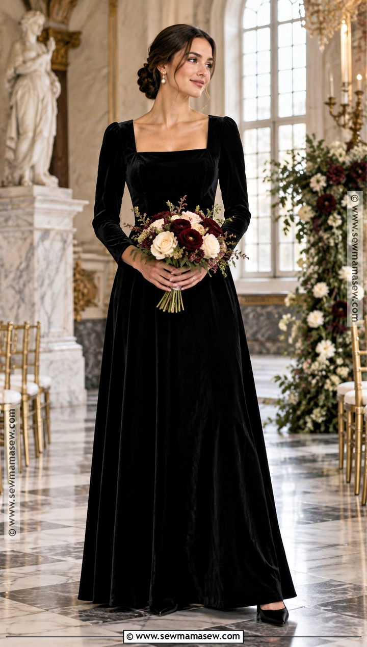 Black Velvet Square Neck Bridesmaid Dress - 20 bridesmaid dresses autumn