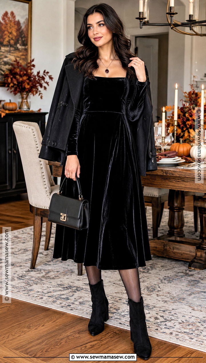 Black Velvet Thanksgiving Goth Dress - 15 thanksgiving outfit goth ideas