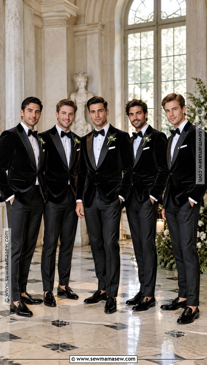 Black Velvet Tuxedo With White Shirt - 15 fall groomsmen attire black ideas