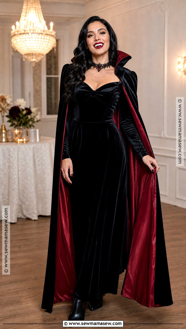 Black Velvet Vampire Dress With Cape - 30 vampire dresses