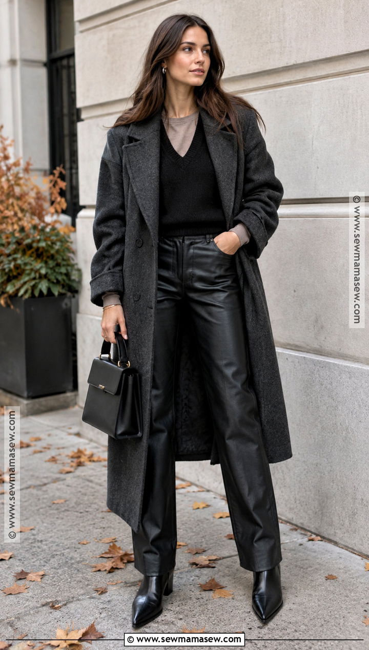 Black Vest With Leather Pants and Pointed Boots - 15 Black Vest Fall Outfits for Women