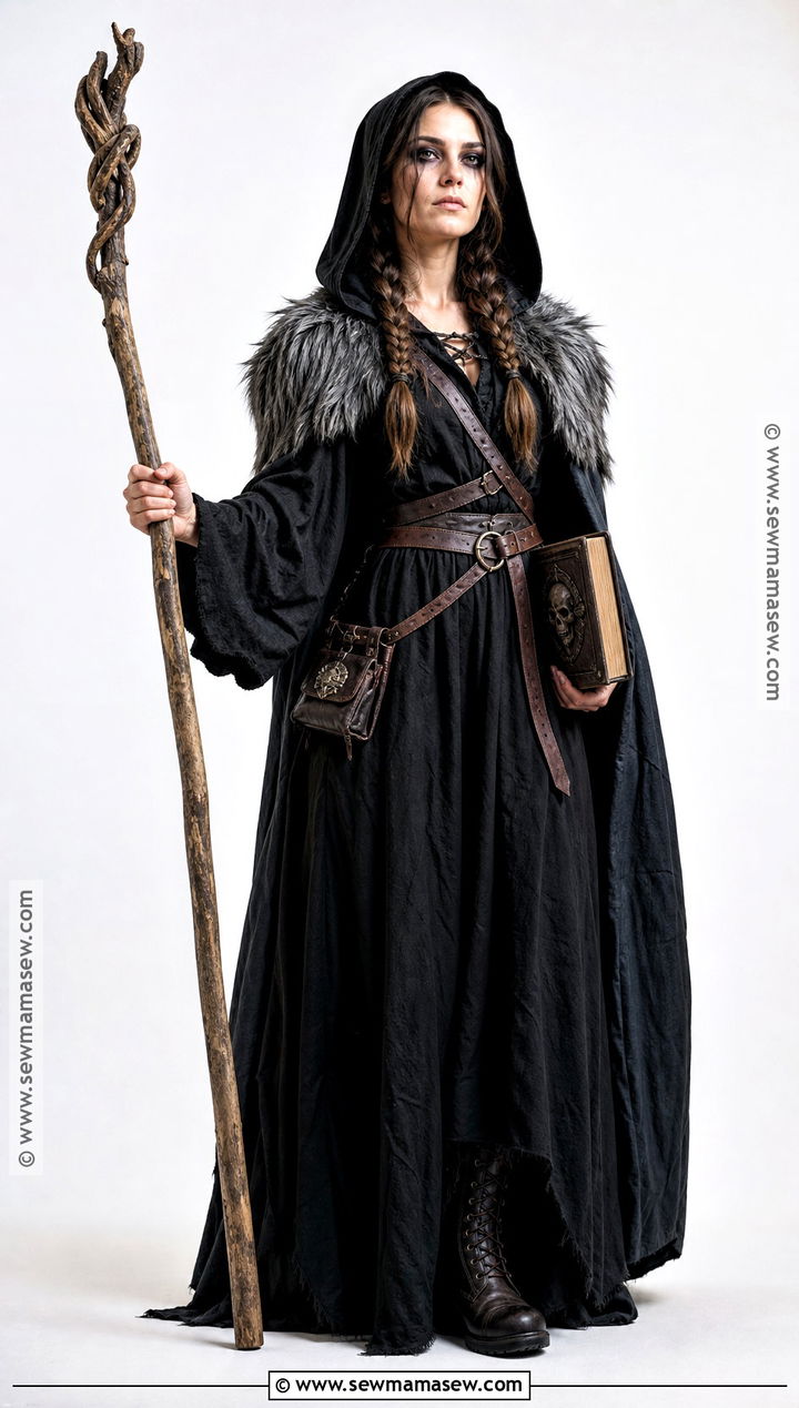 Black Viking Witch Costume With Faux Fur Cape - 30 viking witch costume ideas