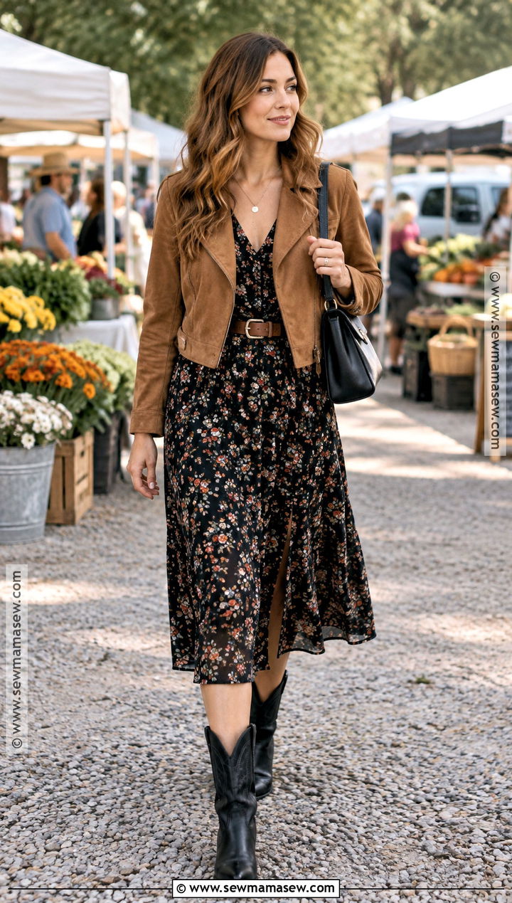 Black Western Boots With A Floral Midi Dress - 15 black autumn boots