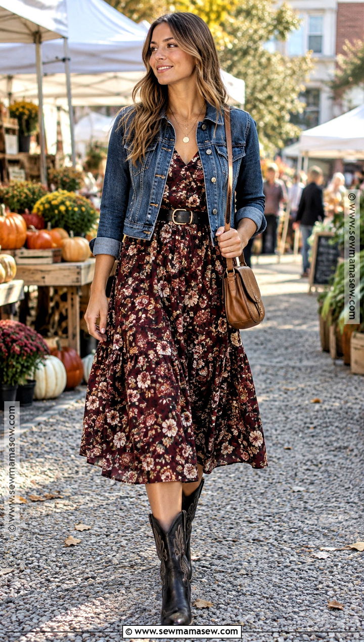 Black Western Boots With Floral Midi Dress - 15 casual black boots fall fashion
