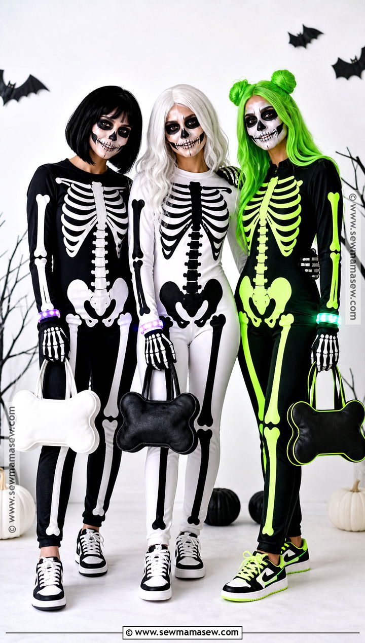 Black White And Neon Skeleton Trio Costume - 35 Trio Costumes Halloween