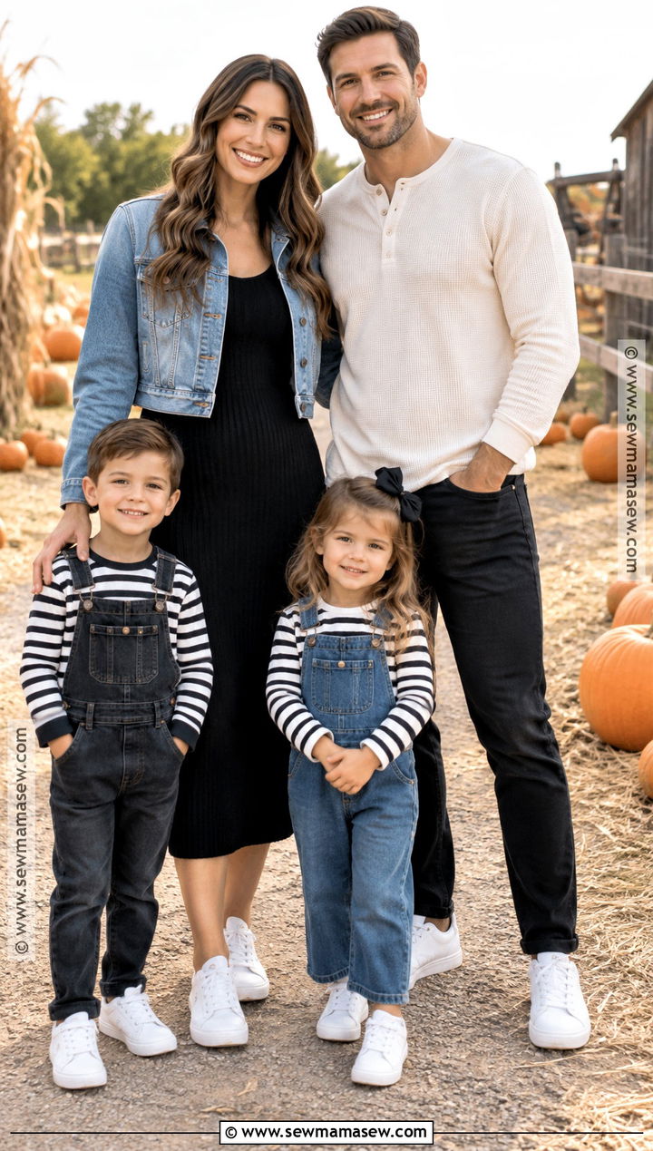 Black White and Denim Family Pumpkin Patch Outfit - 15 fall pumpkin patch outfit ideas for family