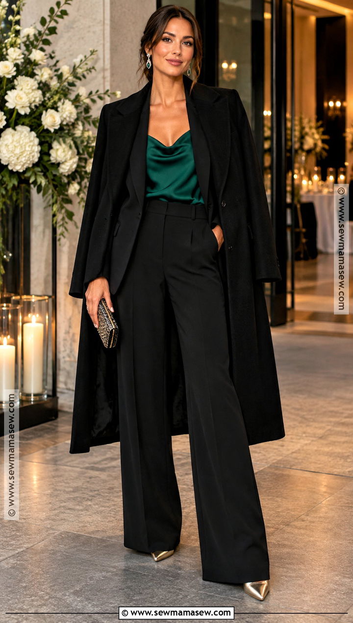 Black Wide Leg Pantsuit October Wedding Outfit - 20 october wedding outfit ideas
