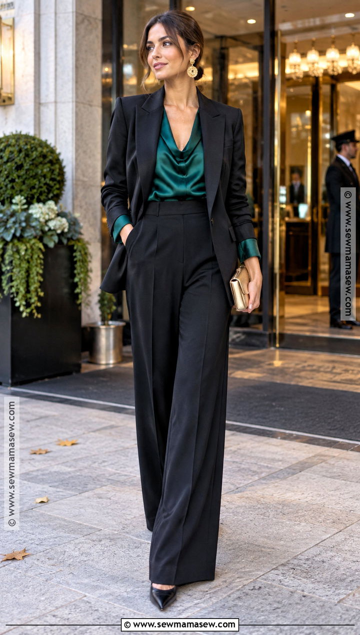 Black Wide Leg Trouser Wedding Guest Outfit - 15 autumn wedding outfit guest ideas